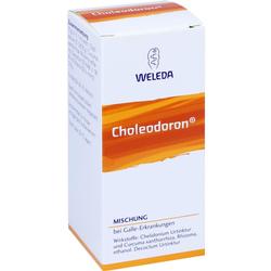 Eine weiße Medikamentenbox mit orangen Details und dem Namen "Choleodoron".