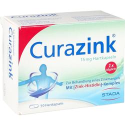 Eine Packung Curazink-Hartkapseln zur Behandlung von Zinkmangel.