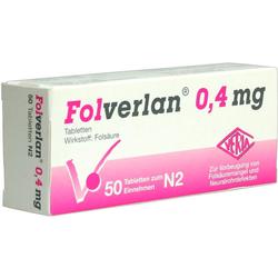 Eine Packung mit 50 Tabletten Folsäure, Folverlan 0,4 mg.