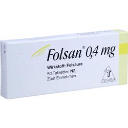 Eine Packung mit 50 Folsan-Tabletten, enthalten Folsäure.