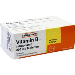 Die Verpackung zeigt Vitamin B1 Tabletten von ratiopharm.