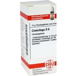 Weiße Schachtel mit Aufschrift: "Cimicifuga D 6, homöopathisches Arzneimittel".