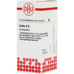 Verpackung von homöopathischen Streukügelchen Sulfur D6.