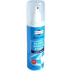 Blauer Spray-Deo gegen Achselgeruch mit durchsichtiger Kappe.