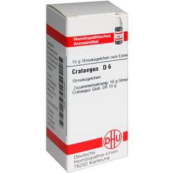 Weiß-rote Verpackung mit homöopathischen Kügelchen, Crataegus D6, von DHU.