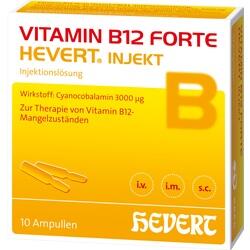 Gelbe Packung von Vitamin B12 Forte Injektion mit 10 Ampullen.