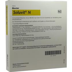 Eine Verpackung von Soluvit N mit Inhaltsstoffen für Infusionslösungen.