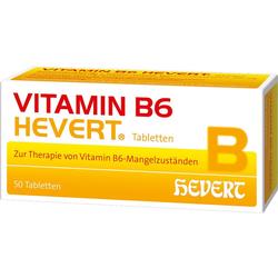 Eine Packung Vitamin B6 Tabletten von Hevert zur Behandlung von Mangelzuständen.