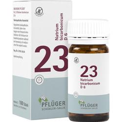 Eine Packung und ein Fläschchen mit der Aufschrift "23 Natrium bicarbonicum D6".