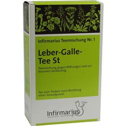 Grüne Teeverpackung mit Aufschrift "Leber-Galle-Tee St" für Verdauungshilfe.