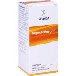 Eine weiße Medikamentenverpackung mit orangefarbenem Band und der Aufschrift "Digestodoron".