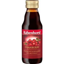 Eine Flasche mit Cranberry-Muttersaft von der Marke Rabenhorst.